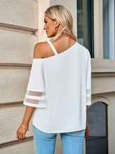 Load image into Gallery viewer, Asymmetrical Neck Sheer Striped Flare Sleeve Blouse
