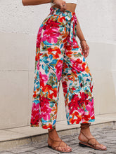 Load image into Gallery viewer, Floral Tie Belt Wide Leg Pants
