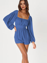 Load image into Gallery viewer, Tie Back Smocked Balloon Sleeve Romper
