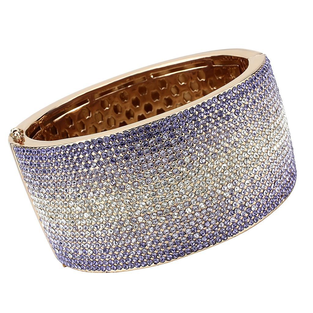LO4279 - Rose Gold+e-coating Brass Bangle with Top Grade Crystal  in Multi Color